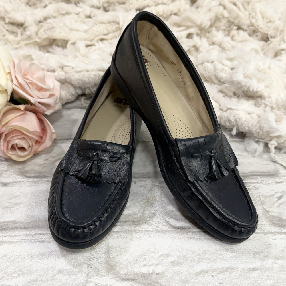 SAS Softie Comfort Black / Navy Leather Tassel Loafer Slip On Shoes Woman's 8 S
